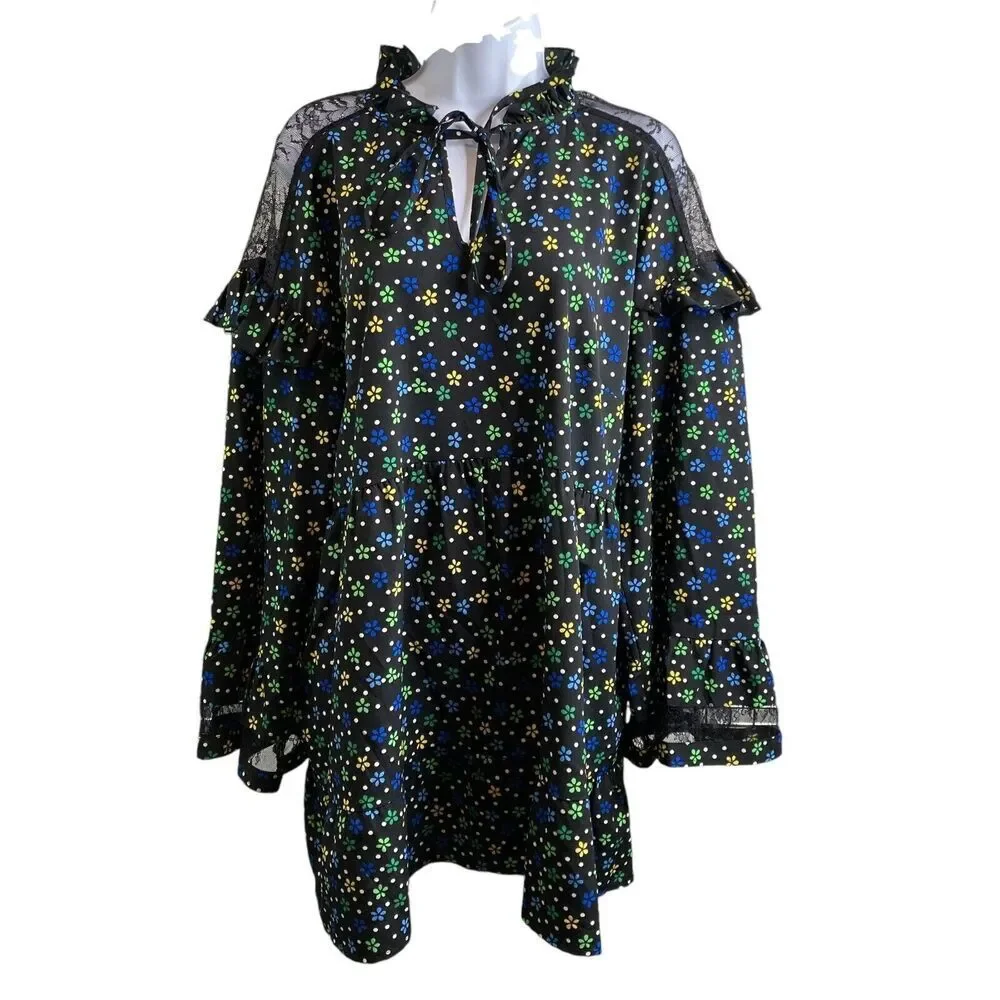 Collusion Womens Dark Floral Print Long Sleeve Victorian Ruffled Dress Size 12 - Picture 1 of 11